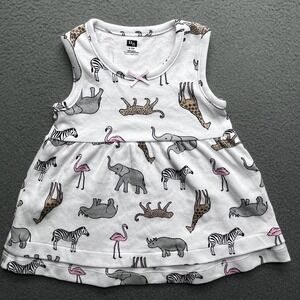 HB Baby Girl Dress Cotton Safari Animal Print 0-3M Whimsical Sleeveless White